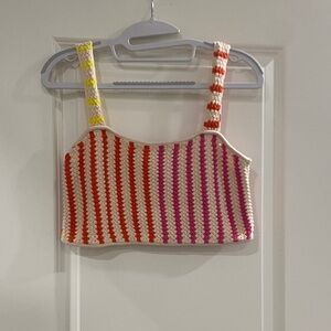 Striped Crochet Crop Top — Orange, Pink & Yellow